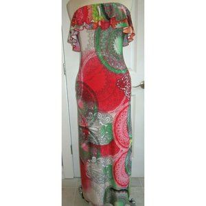 Womens Maxi Boho Hippie Dress Size S Paradise Off Shoulder Colorful Long Stretch